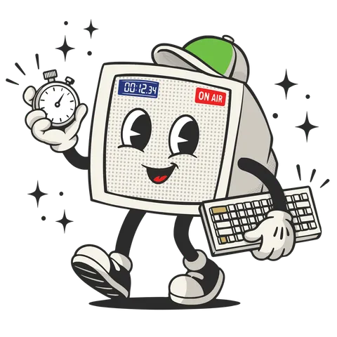 The dbnetsoft mascot, a timing monitor holding a stopwatch