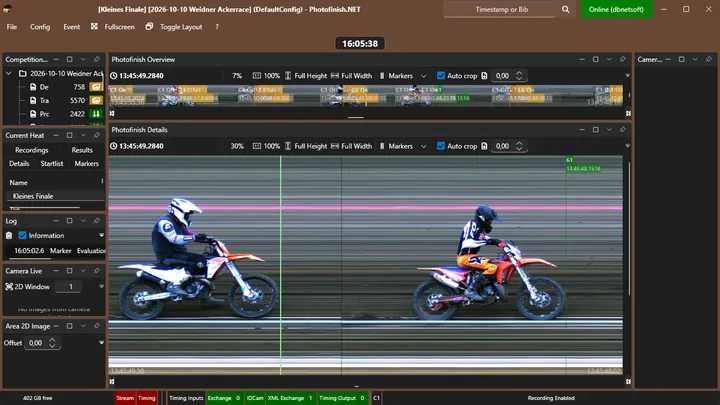 Photofinish.NET evaluating a real motocross finish