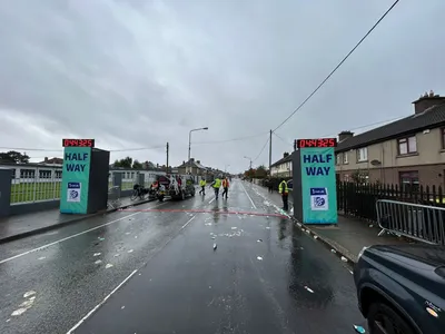 Half-way course clocks on the Dublin Marathon route