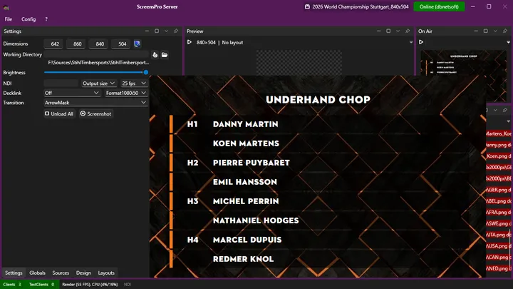 ScreensPro rendering live standings for the STIHL Timbersports World Championship
